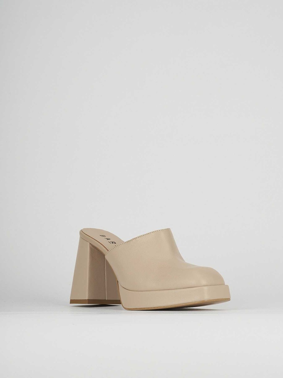 Donna Barca | Sabot Tacco 9 Cm In Pelle Beige