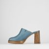 Donna Barca | Sabot Tacco 9 Cm In Pelle Blu