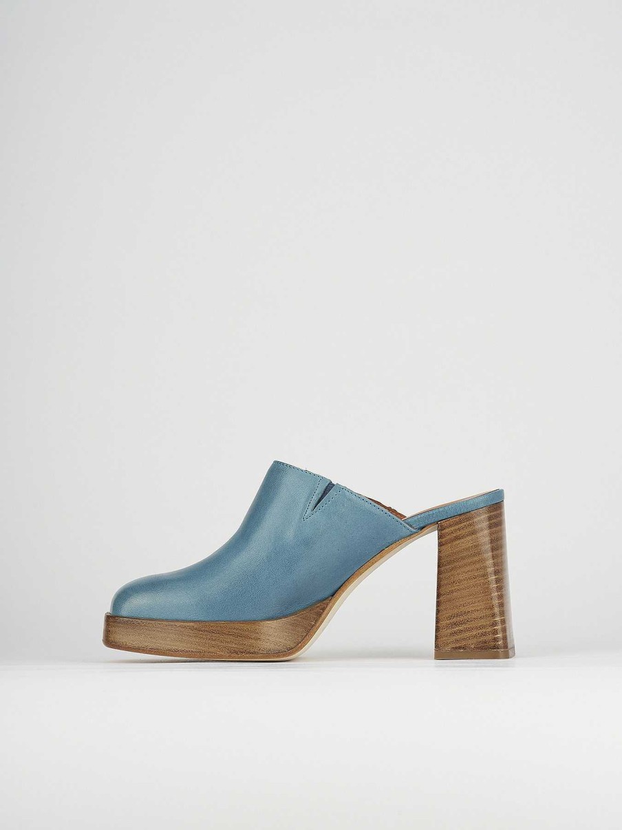 Donna Barca | Sabot Tacco 9 Cm In Pelle Blu