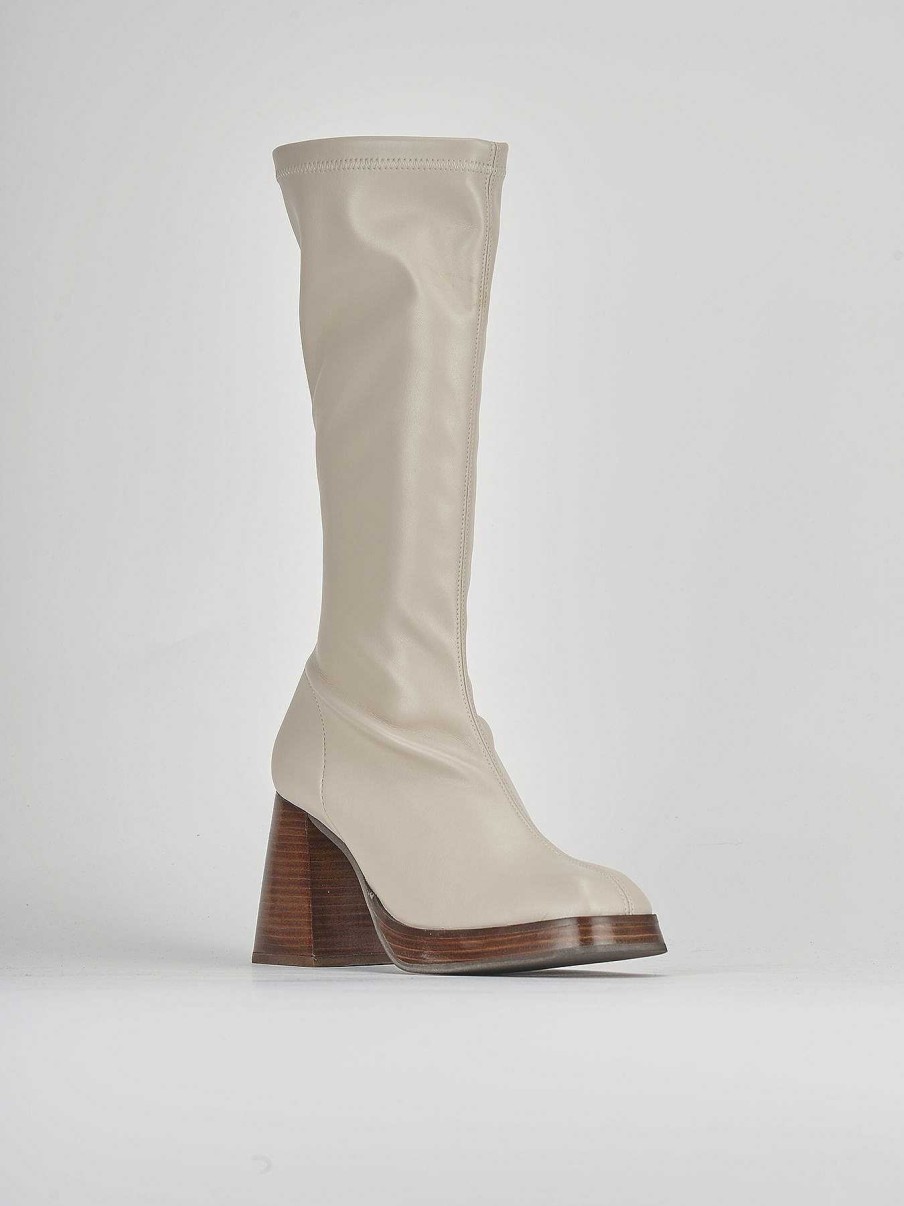 Donna Barca | Stivali Tacco Alto Tacco 8 Cm In Pelle Beige