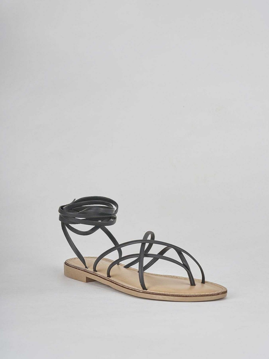 Donna Barca | Sandalo Tacco 1 Cm Nero Pelle