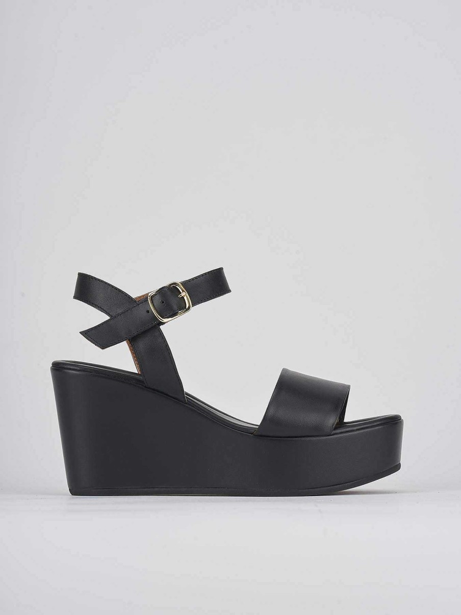 Donna Barca | Zeppa Tacco 7 Cm In Pelle Nera