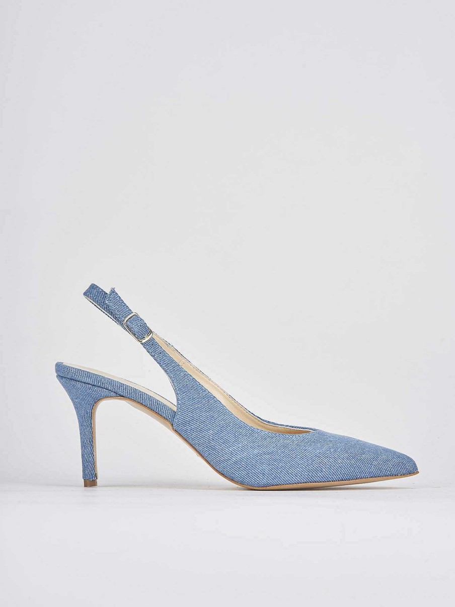 Donna Barca | Slingback Decolte Tacco 7 Cm Tessuto Jeans