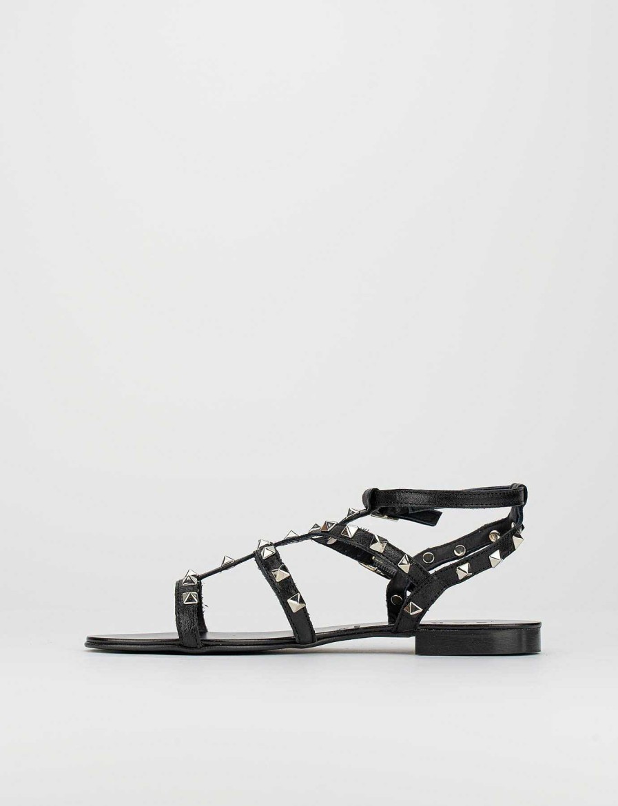 Donna Barca | Sandali Tacco Basso Tacco 1 Cm In Pelle Nera