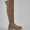 Donna Barca | Stivali Tacco Basso Tacco 2 Cm In Camoscio Beige