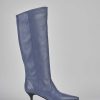 Donna Barca | Stivali Tacco Alto Tacco 5 Cm In Pelle Blu