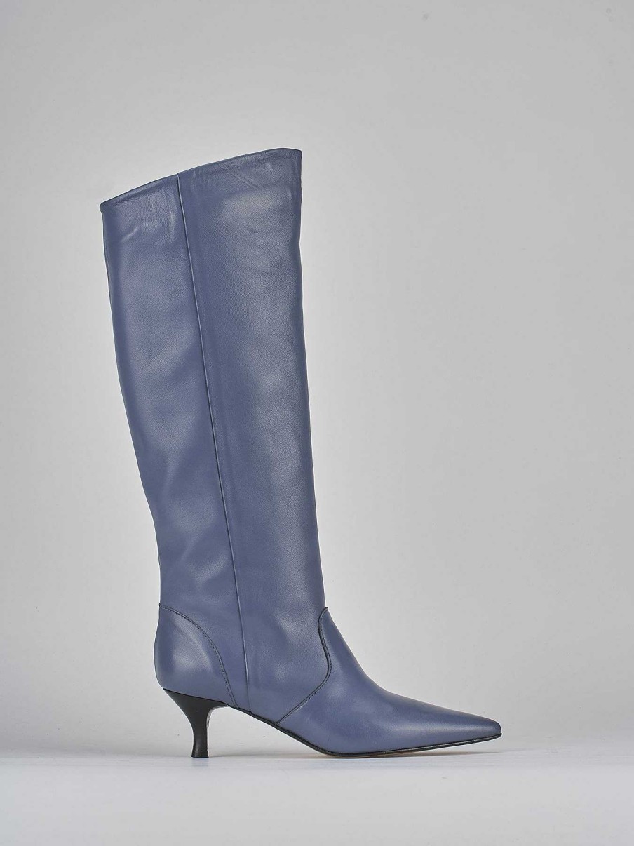 Donna Barca | Stivali Tacco Alto Tacco 5 Cm In Pelle Blu