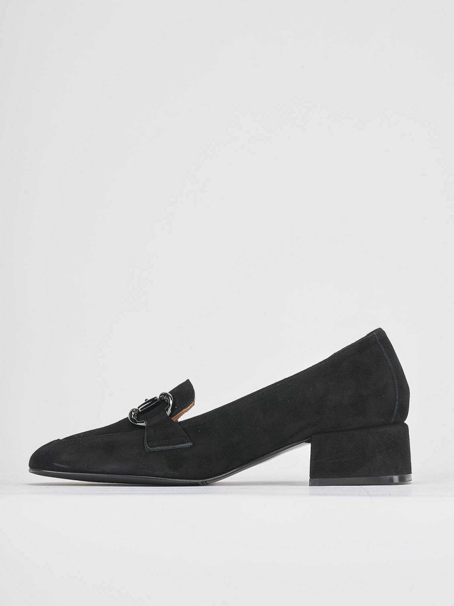 Donna Barca | Mocassino Tacco 3 Cm In Camoscio Nero