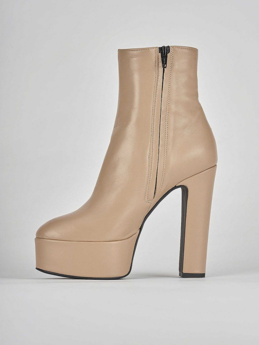 Donna Barca | Stivaletti Tacco Alto Tacco 13 Cm In Pelle Beige