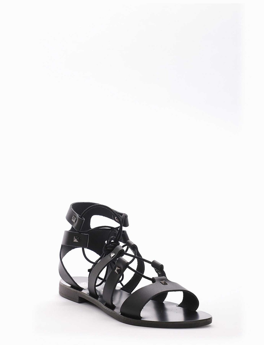 Donna Barca | Sandali Tacco Basso Tacco 1 Cm In Pelle Nera