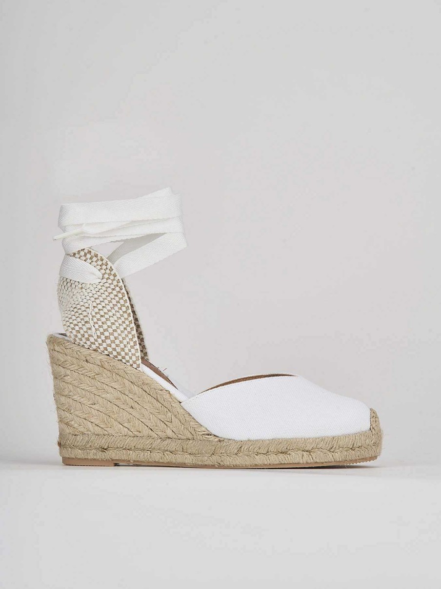 Donna Barca | Espadrillas Tacco 8 Cm In Tessuto Bianco