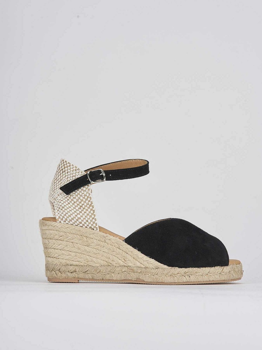 Donna Barca | Espadrillas Tacco 7 Cm In Camoscio Nero