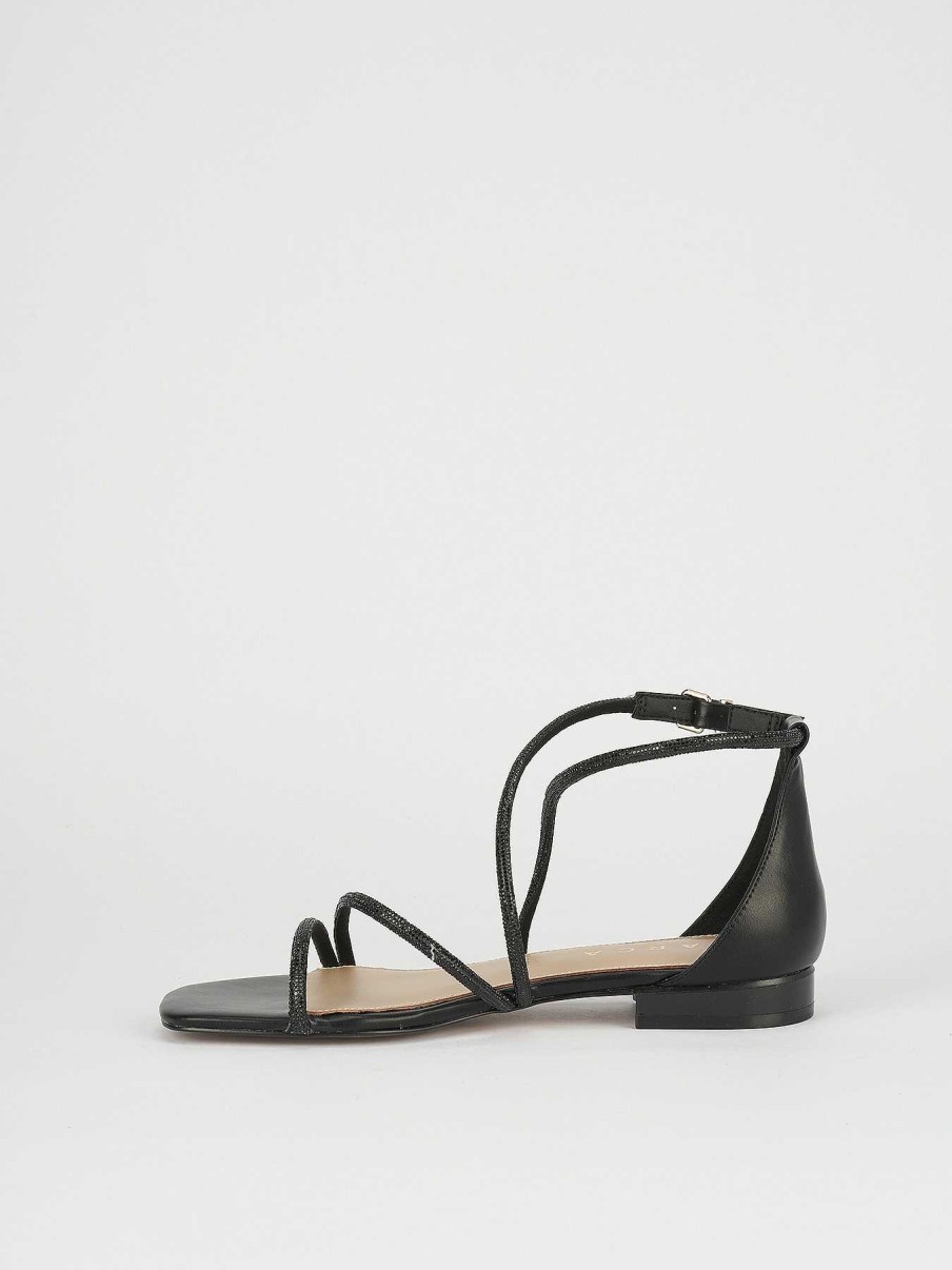 Donna Barca | Sandali Tacco Basso Tacco 1 Cm In Pelle Nera