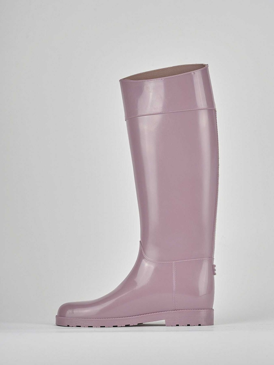 Donna Barca | Stivali Tacco Basso Tacco 2 Cm In Gomma Rosa