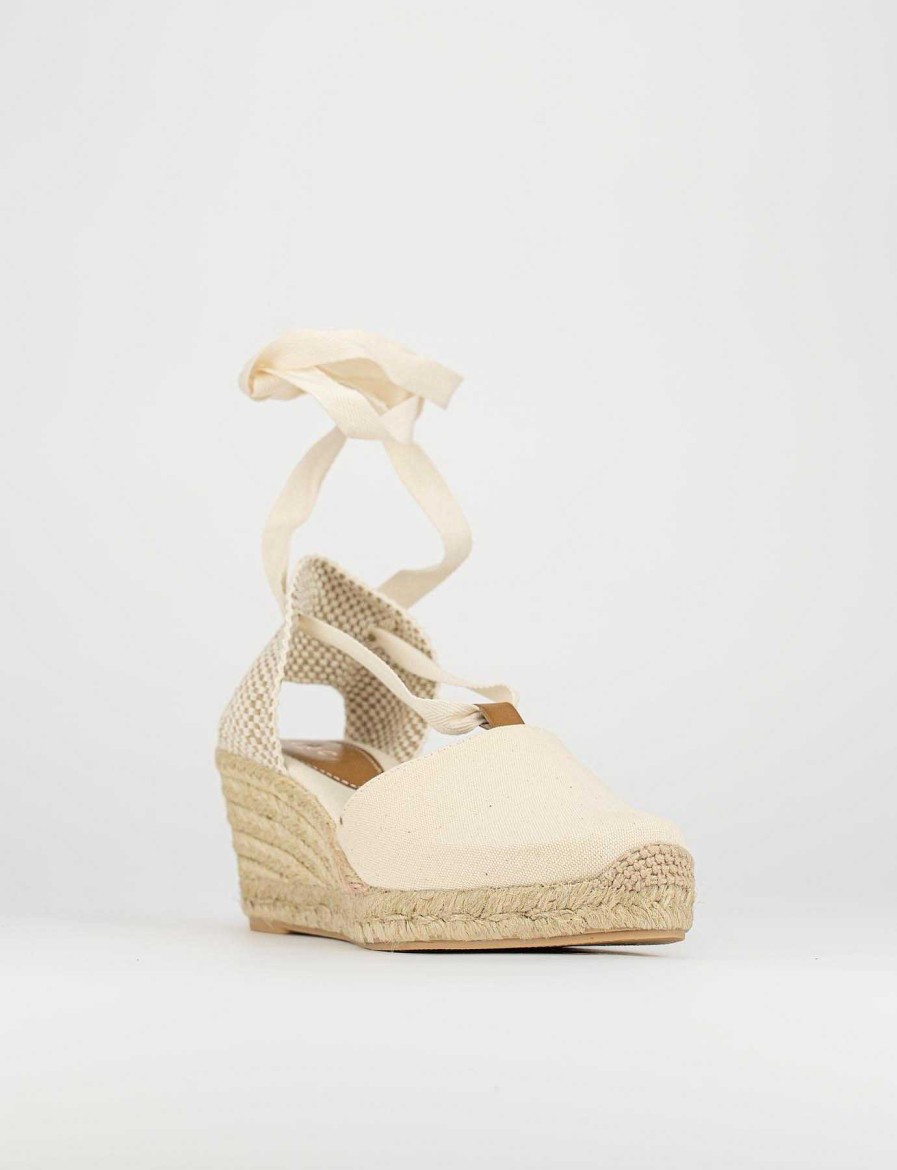 Donna Barca | Espadrillas Tacco 6 Cm Tessuto Beige