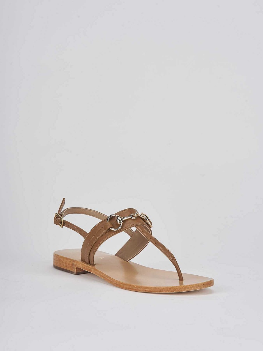 Donna Barca | Sandali Tacco Basso Tacco 1 Cm In Pelle Marrone