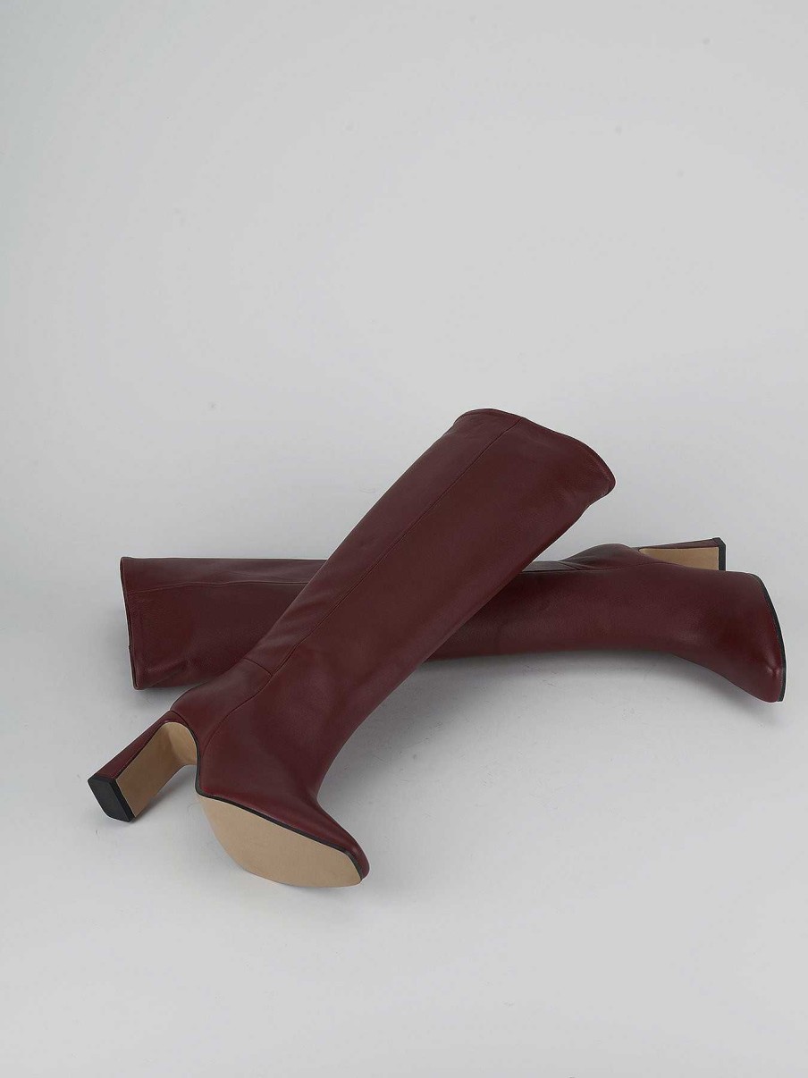 Donna Barca | Stivali Tacco Alto Tacco 9 Cm In Pelle Bordeaux