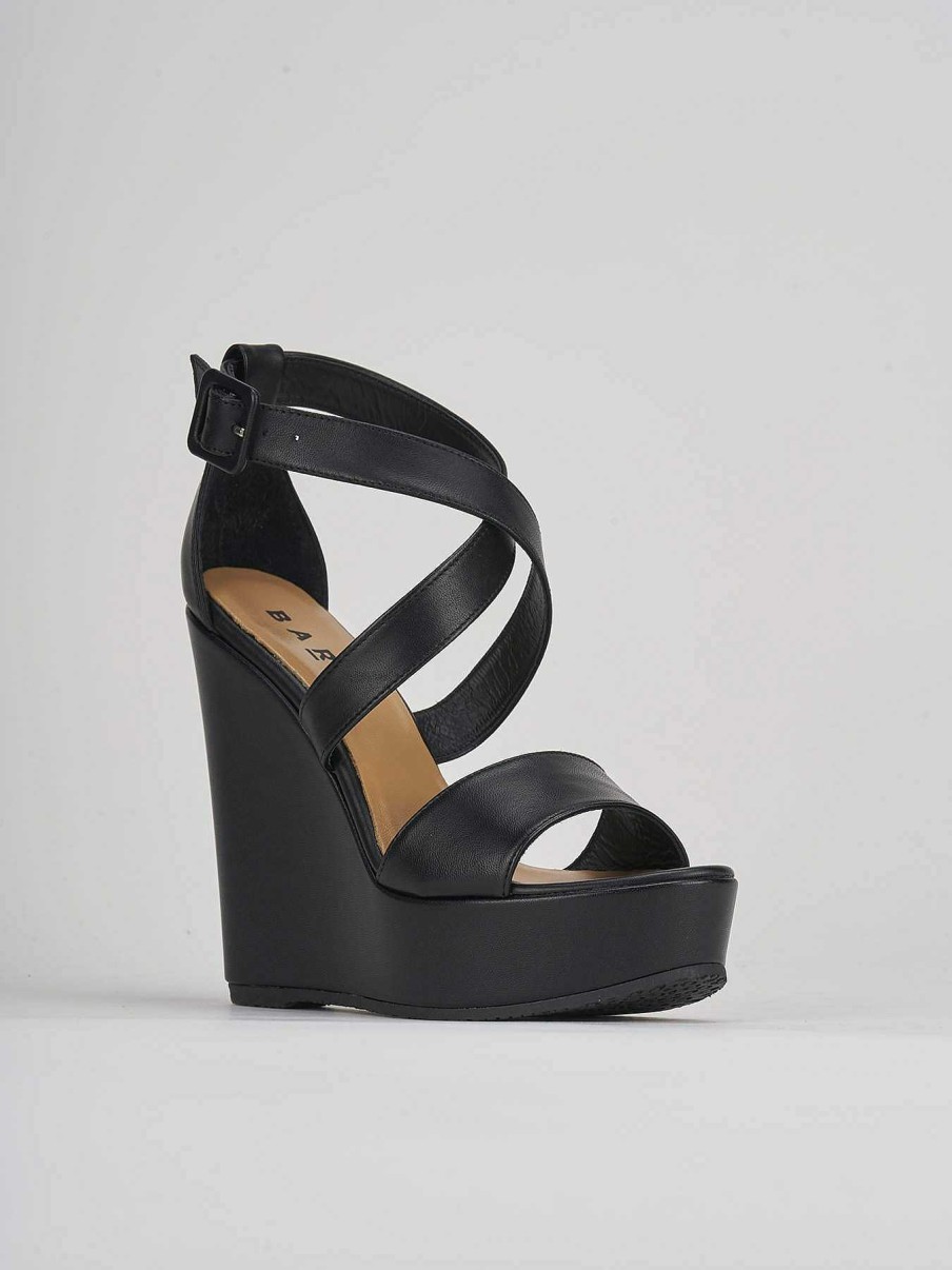 Donna Barca | Zeppa Tacco 13 Cm In Pelle Nera