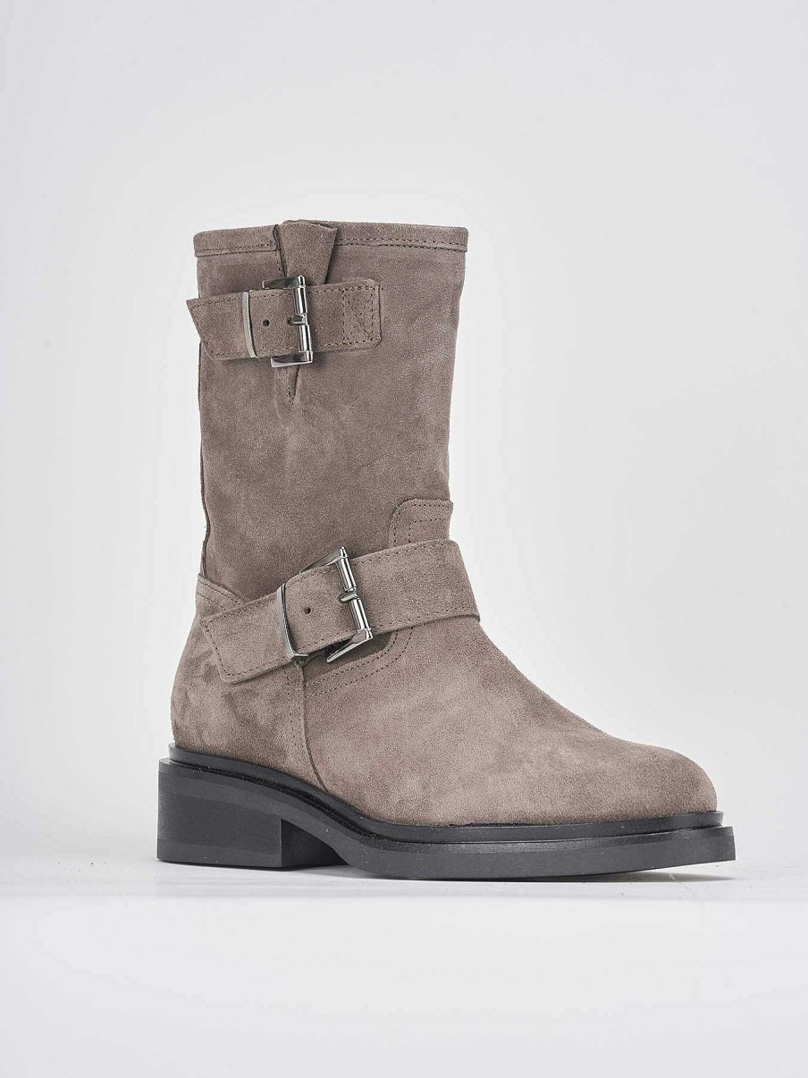 Donna Barca | Stivaletti Tacco Basso Tacco 2 Cm In Camoscio Grigio