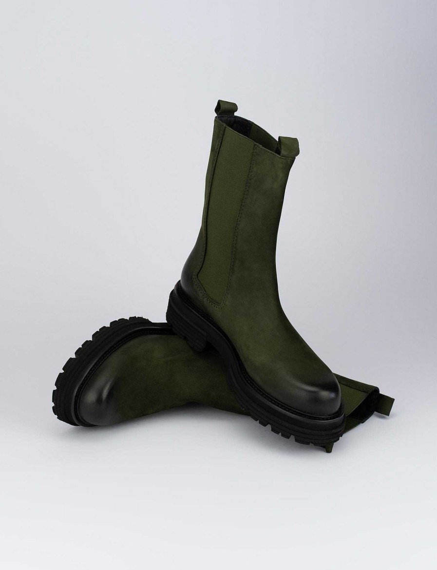 Donna Barca | Stivaletto Tacco Basso Tacco 2 Cm In Nabuk Verde