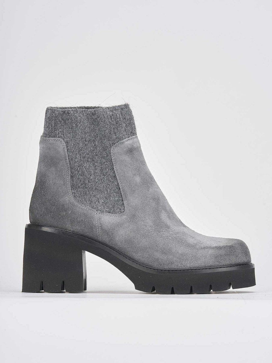 Donna Barca | Stivaletti Tacco Alto Tacco 5 Cm In Camoscio Grigio