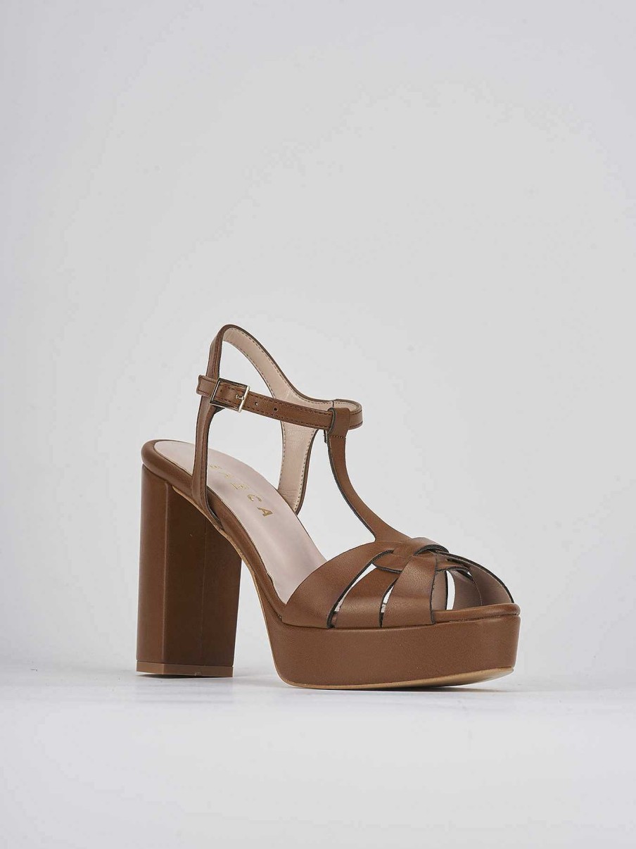 Donna Barca | Sandali Tacco Alto Tacco 9 Cm In Pelle Marrone