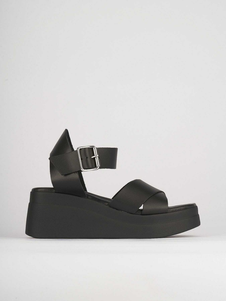 Donna Barca | Zeppa Tacco 5 Cm In Pelle Nera