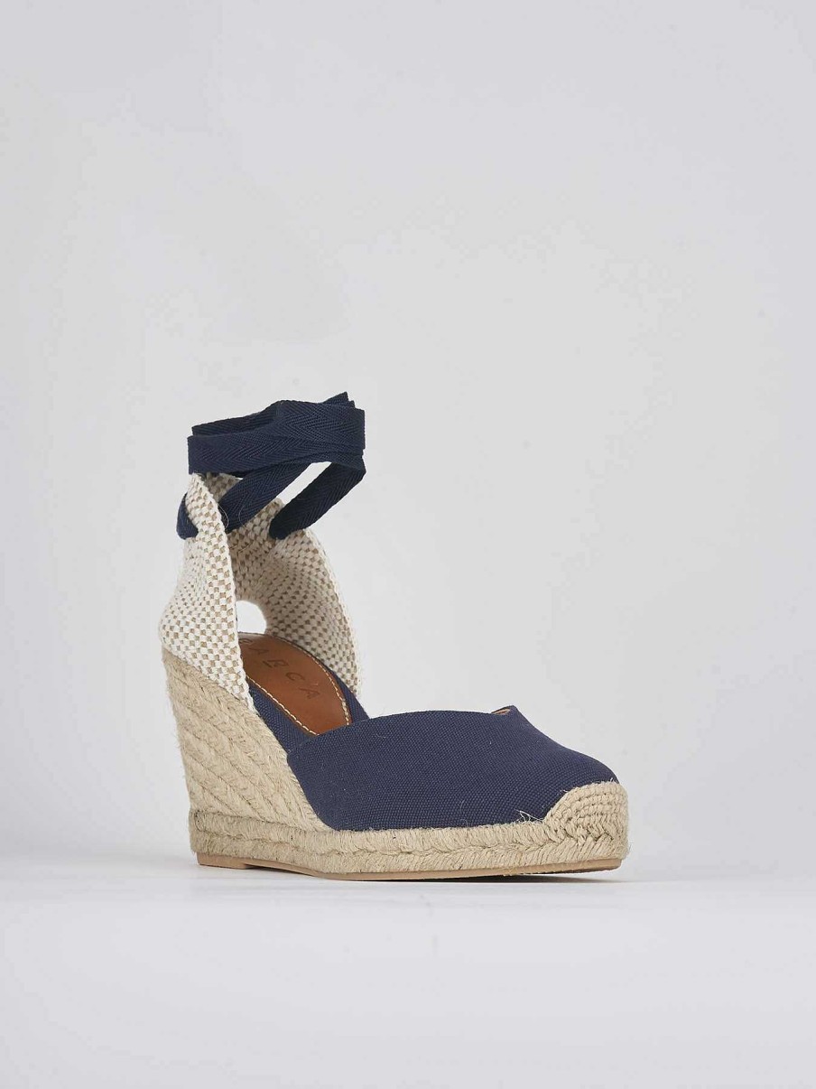 Donna Barca | Espadrillas Tacco 8 Cm In Tessuto Blu