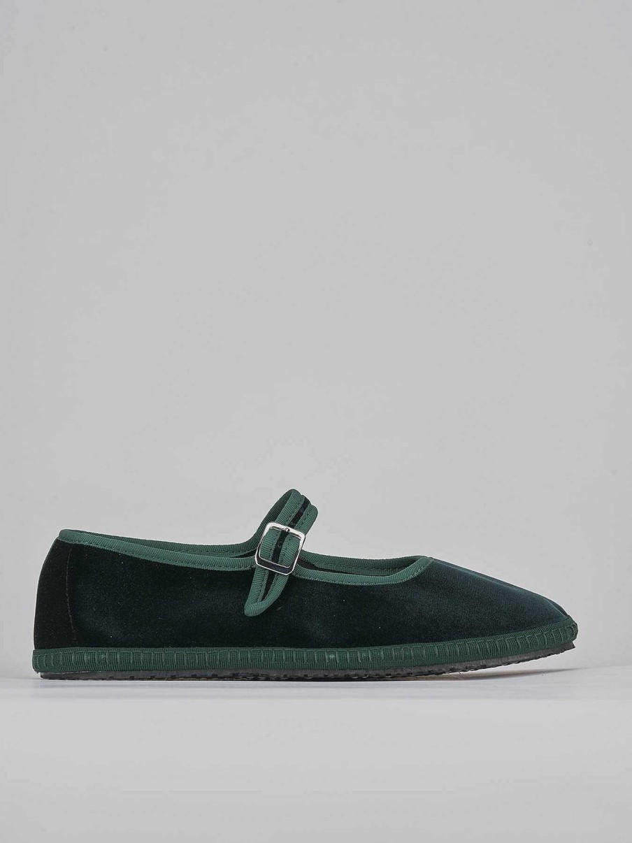 Donna Barca | Ballerina Tacco 1Cm Velluto Verde