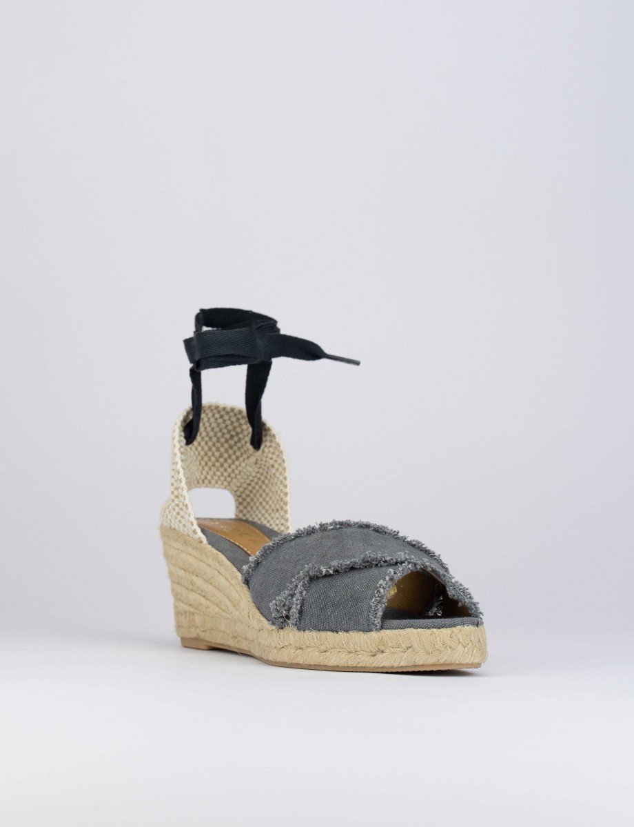 Donna Barca | Espadrillas Tacco 6 Cm In Tessuto Nero