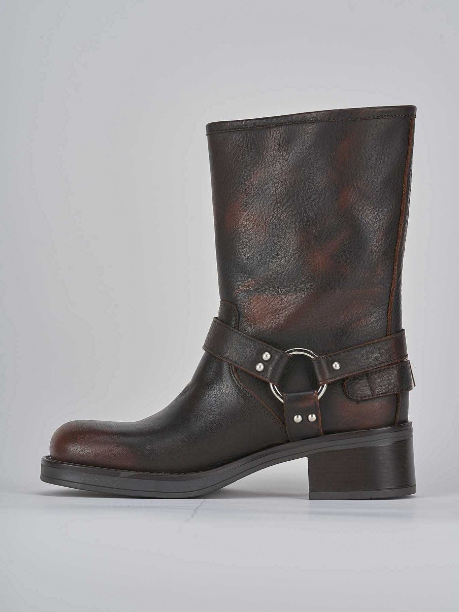 Donna Barca | Stivaletto Biker Tacco 4 Cm Testa Pelle