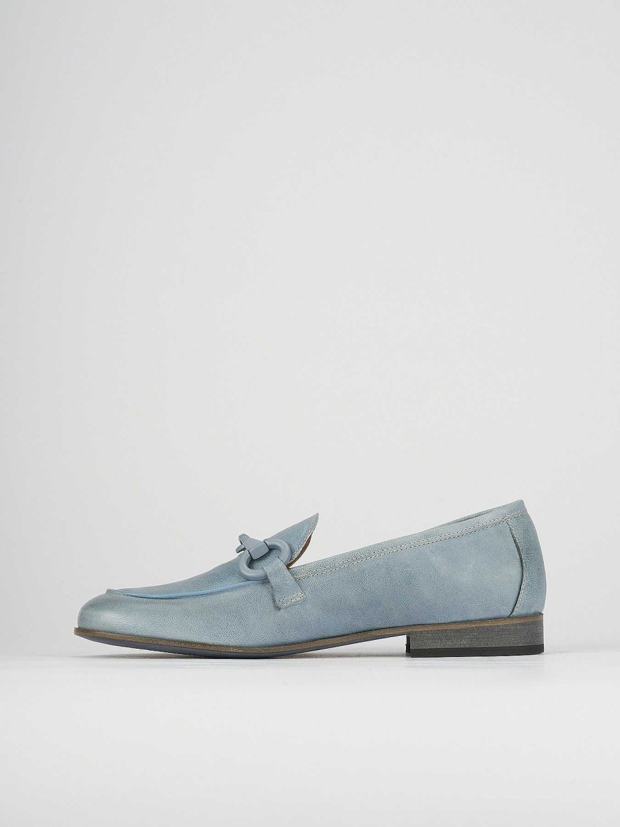 Donna Barca | Mocassino Tacco 1 Cm In Pelle Celeste