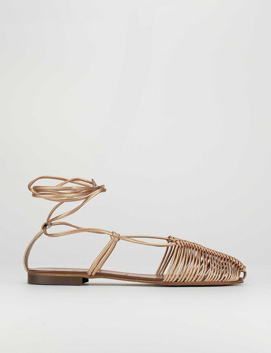 Donna Barca | Sandali Tacco Basso Tacco 1 Cm In Pelle Bronzo