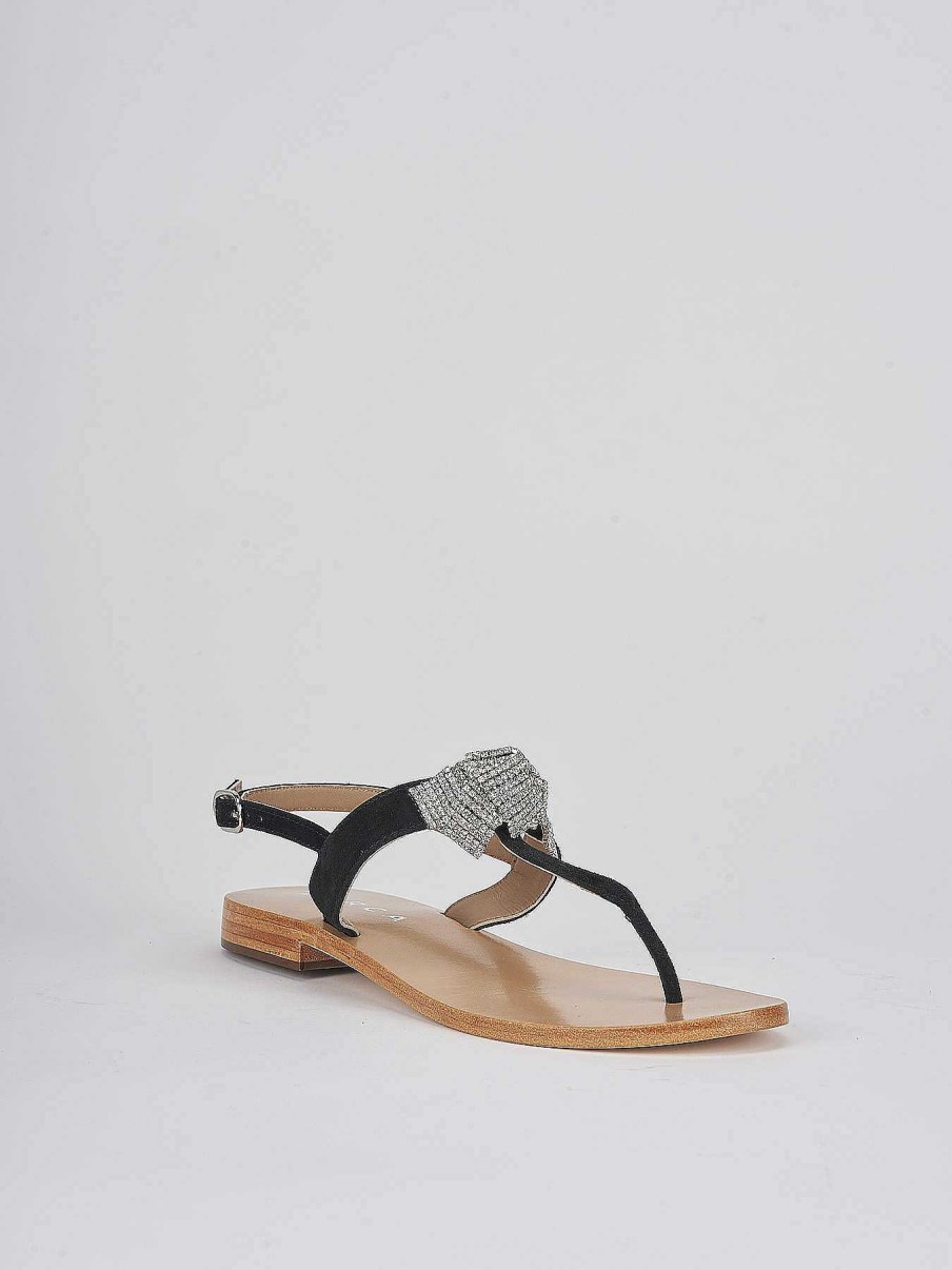 Donna Barca | Sandali Tacco Basso Tacco 1 Cm In Camoscio Nero