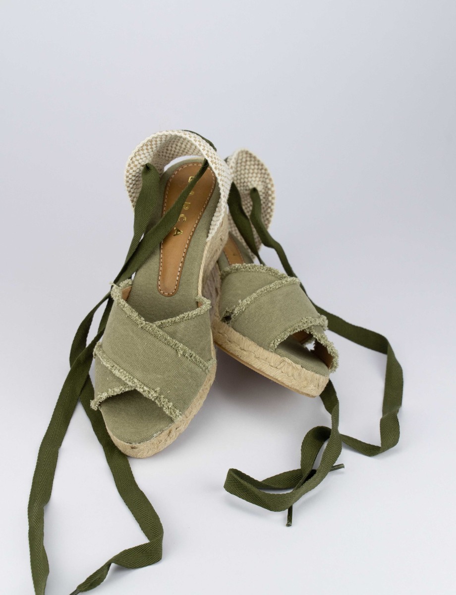 Donna Barca | Espadrillas Tacco 6 Cm Tessuto Verde