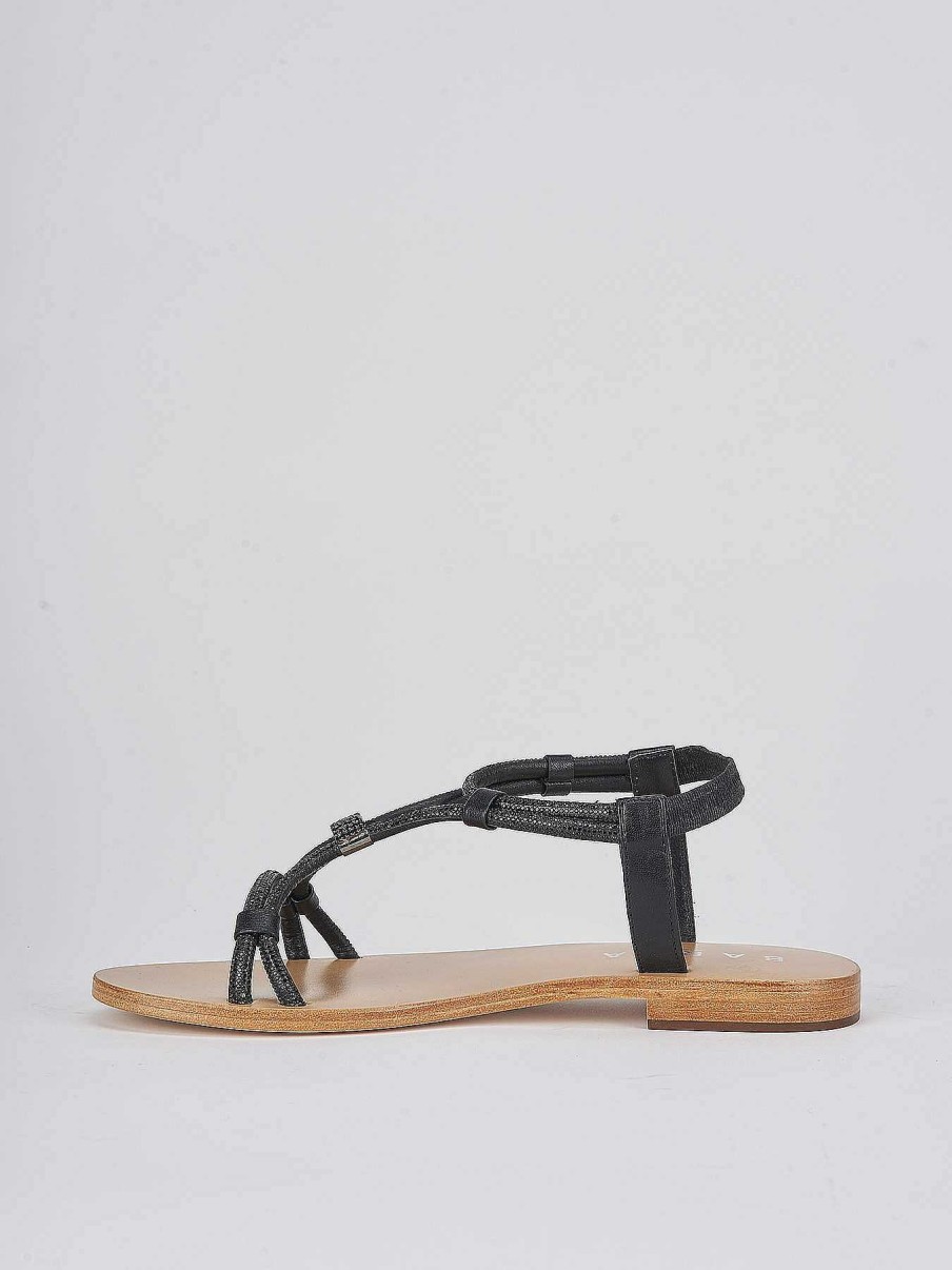 Donna Barca | Sandali Tacco Basso Tacco 1 Cm In Pelle Nera