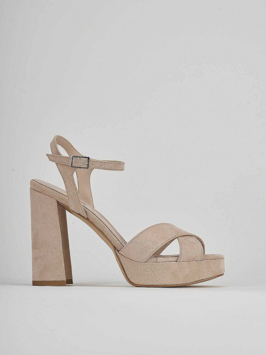 Donna Barca | Sandali Tacco Alto Tacco 10 Cm In Camoscio Beige