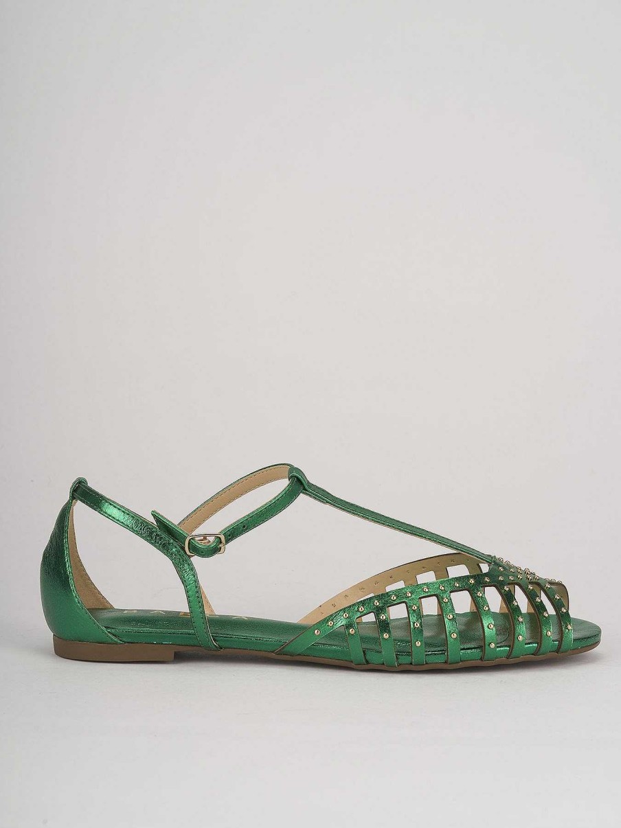 Donna Barca | Sandali Tacco Basso Tacco 1 Cm In Pelle Verde