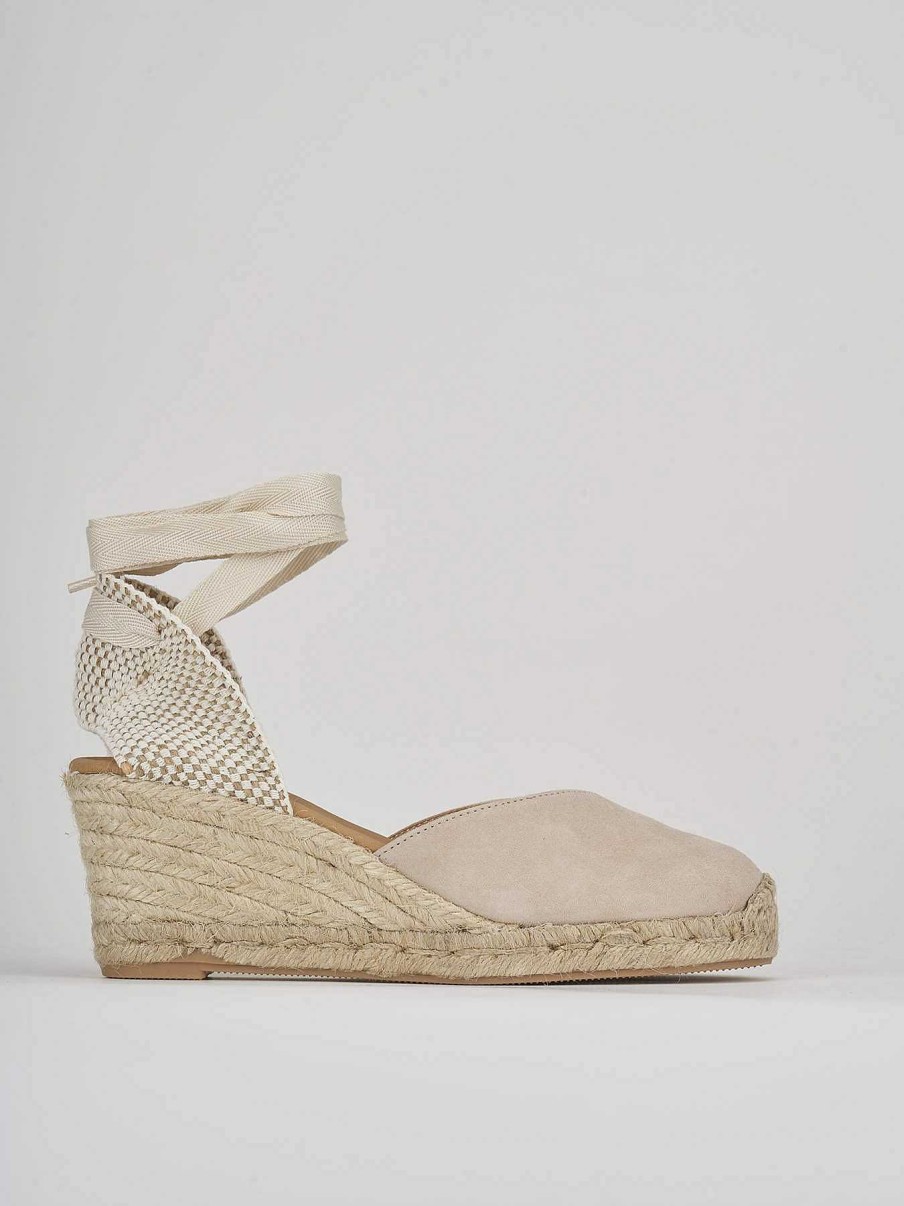 Donna Barca | Espadrillas Tacco 6 Cm In Camoscio Beige