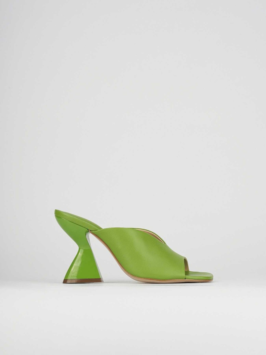 Donna Barca | Ciabatte Tacco 10 Cm In Pelle Verde