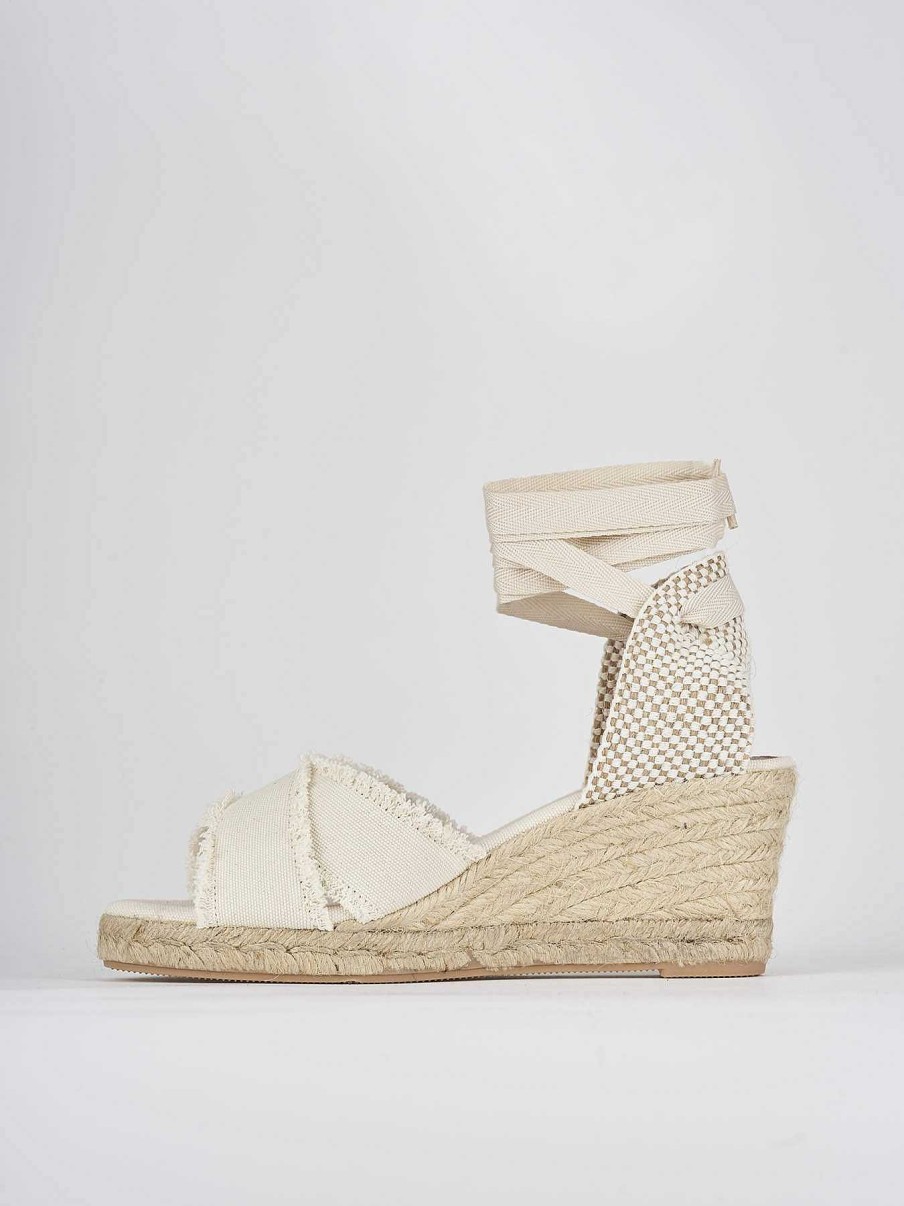 Donna Barca | Espadrillas Tacco 6 Cm In Tessuto Bianco