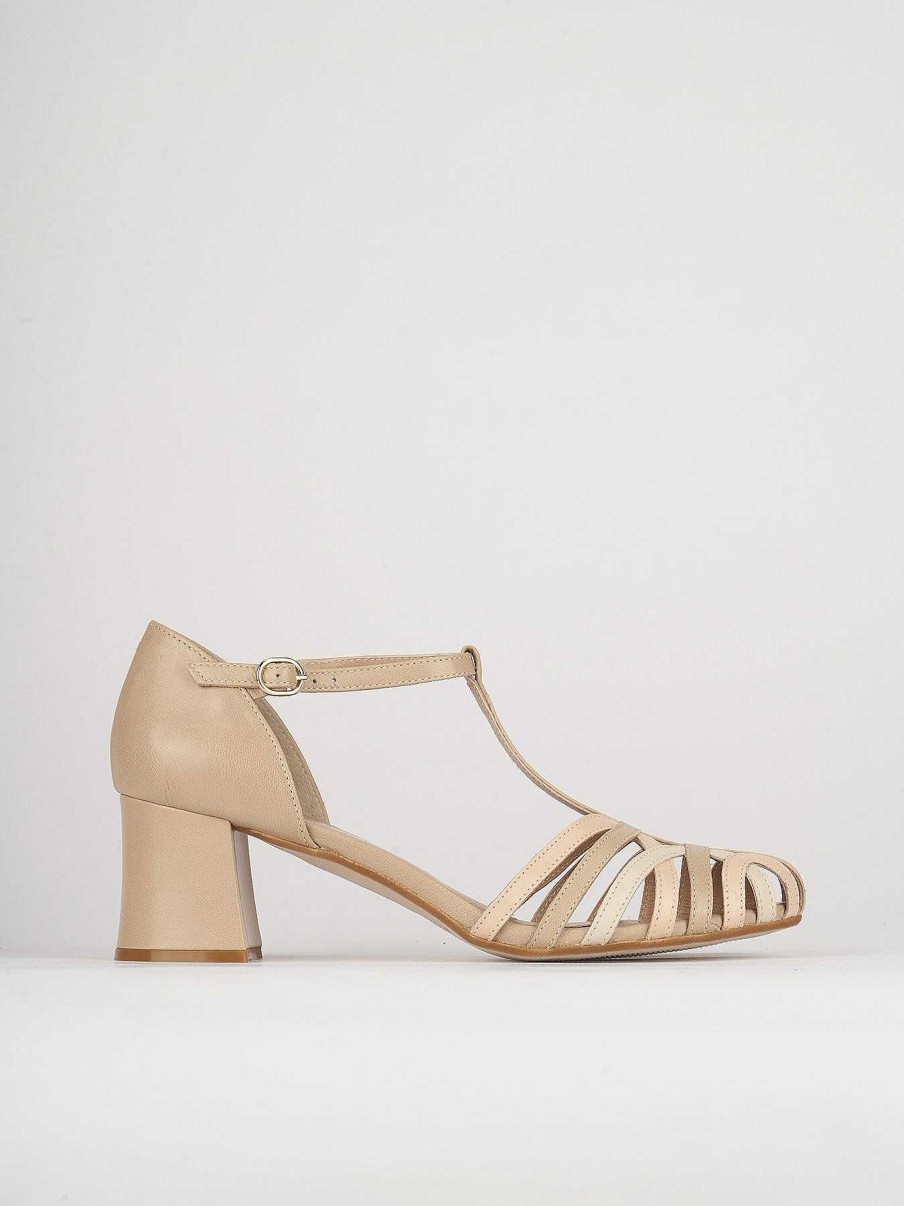 Donna Barca | Sandali Tacco Alto Tacco 5 Cm In Pelle Beige