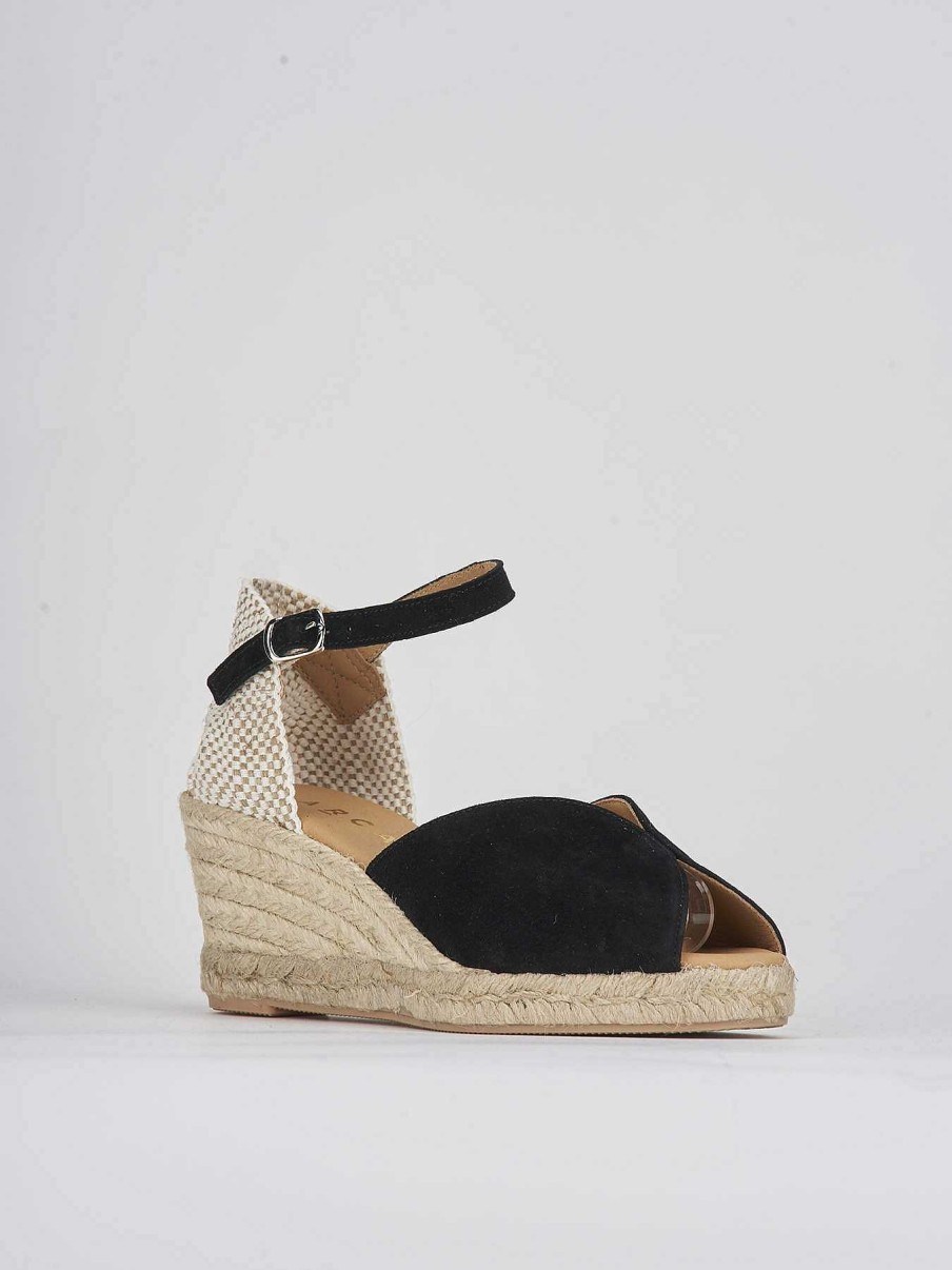 Donna Barca | Espadrillas Tacco 7 Cm In Camoscio Nero