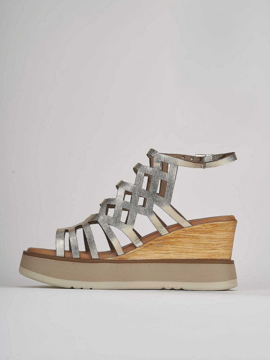 Donna Barca | Zeppa Tacco 7 Cm In Pelle Oro