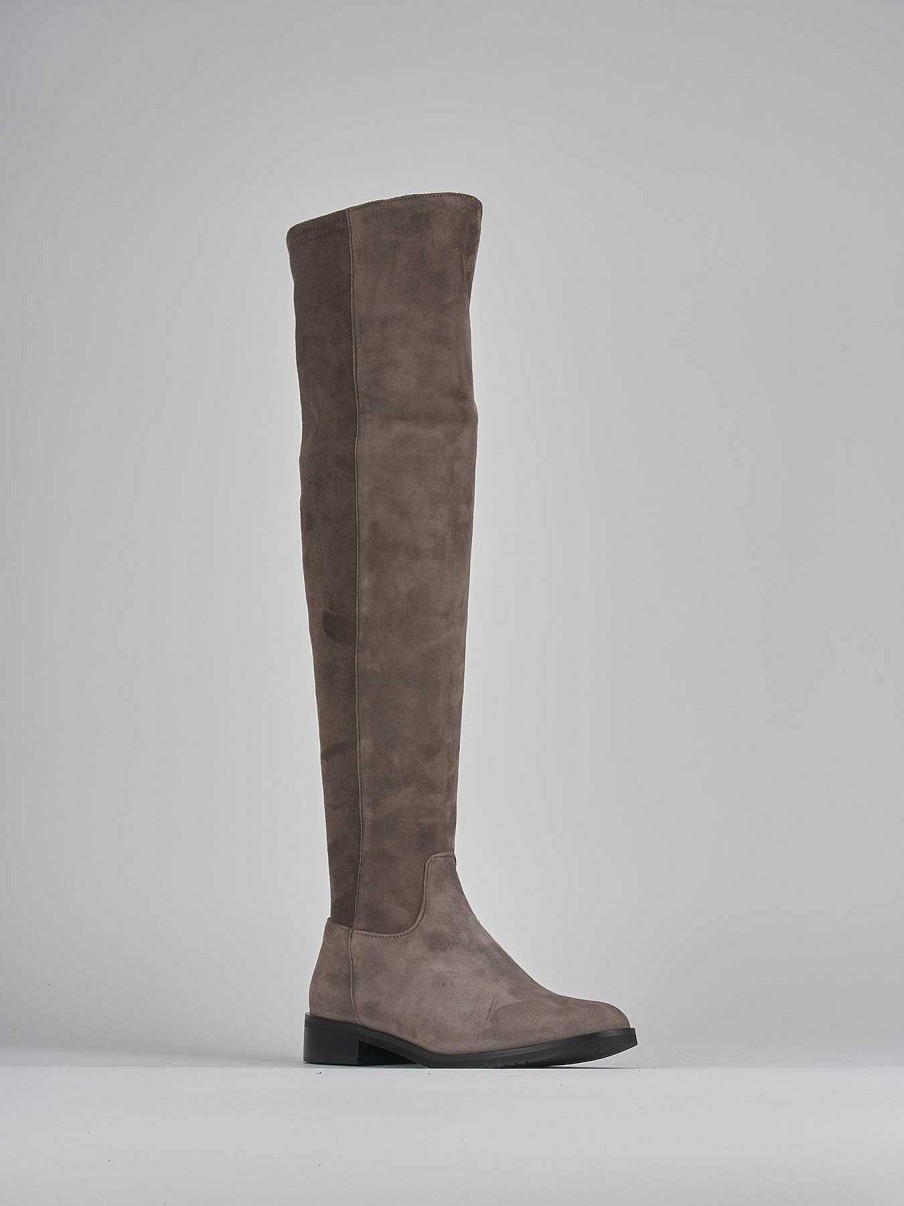 Donna Barca | Stivali Tacco Basso Tacco 2 Cm In Camoscio Beige