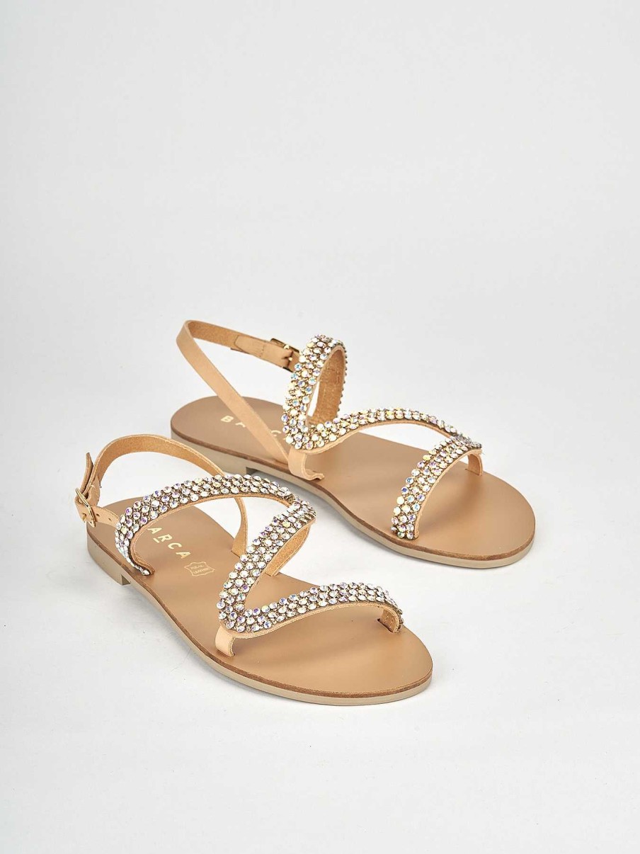 Donna Barca | Sandali Tacco Basso Tacco 1 Cm In Pelle Beige