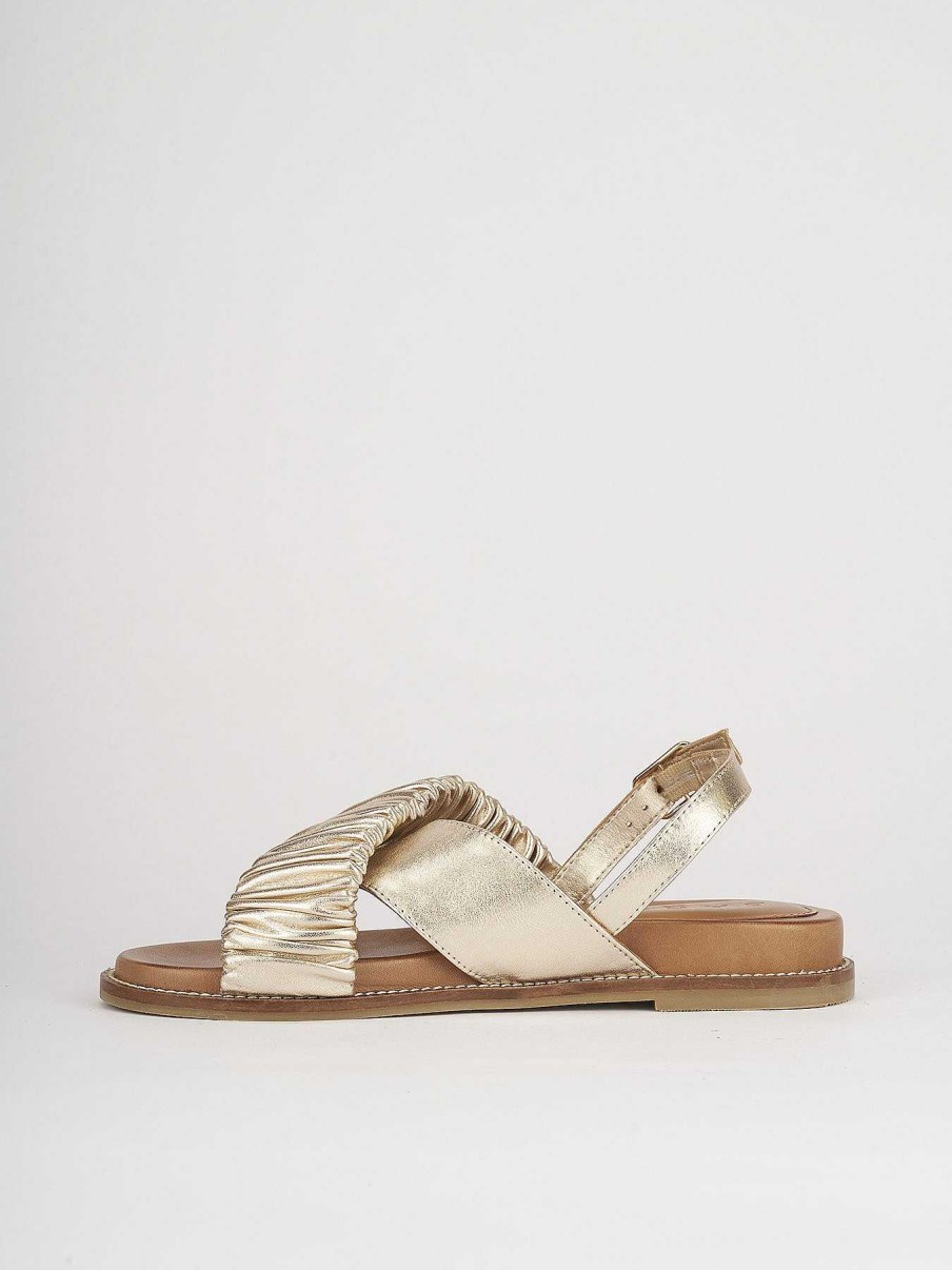 Donna Barca | Sandali Tacco Basso Tacco 1 Cm In Pelle Oro