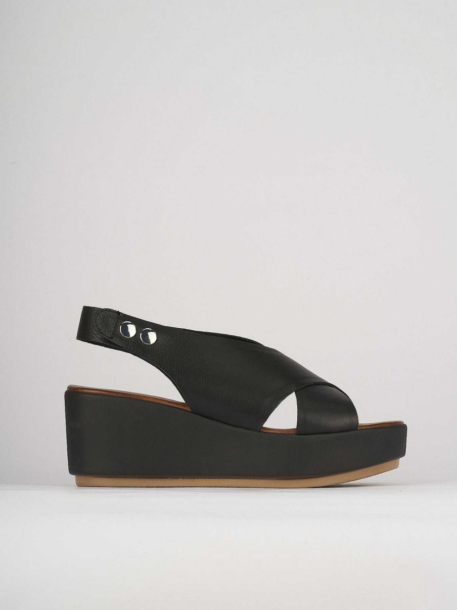 Donna Barca | Zeppa Tacco 7 Cm In Pelle Nera