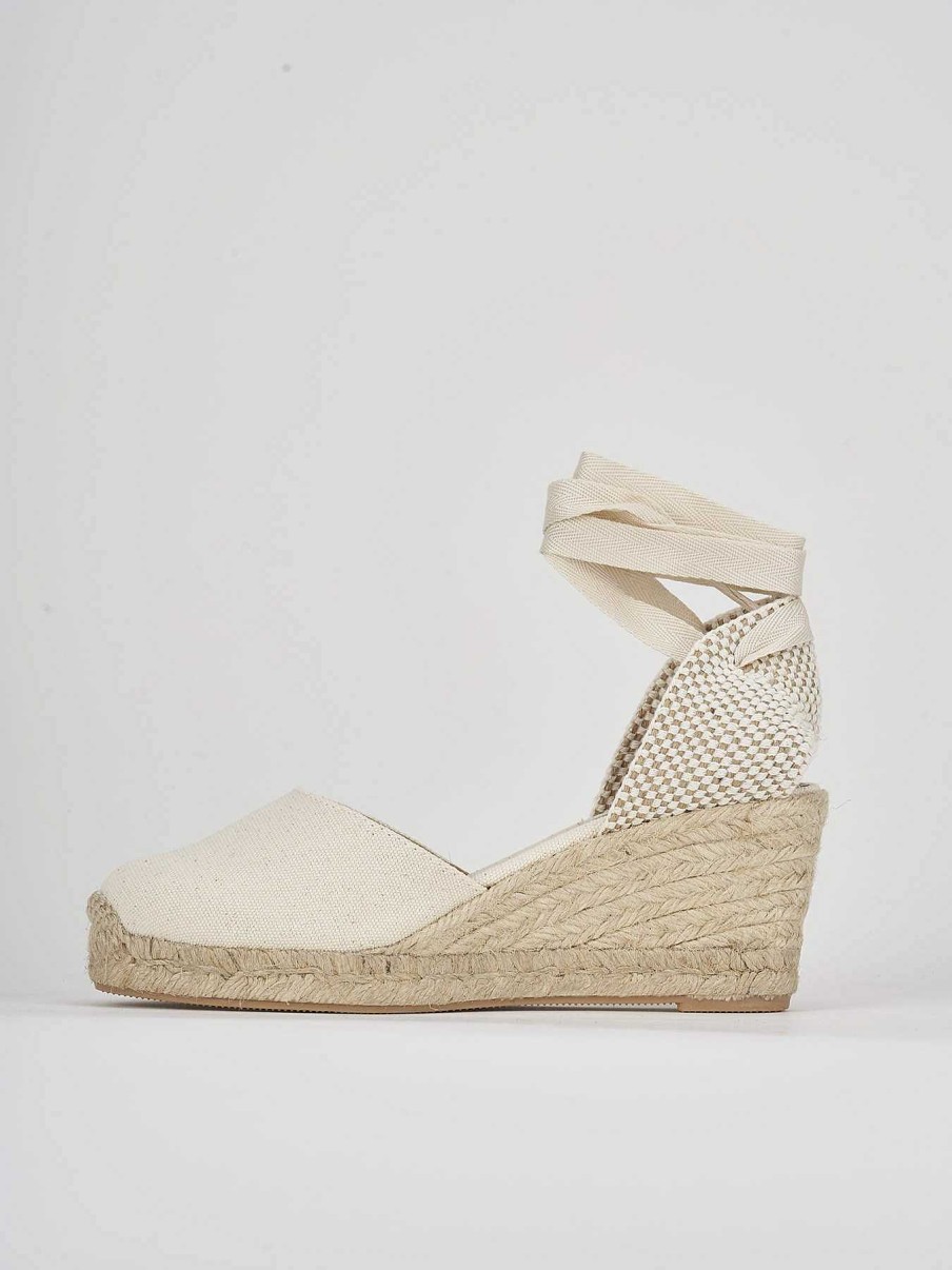 Donna Barca | Espadrillas Tacco 6 Cm In Tessuto Beige