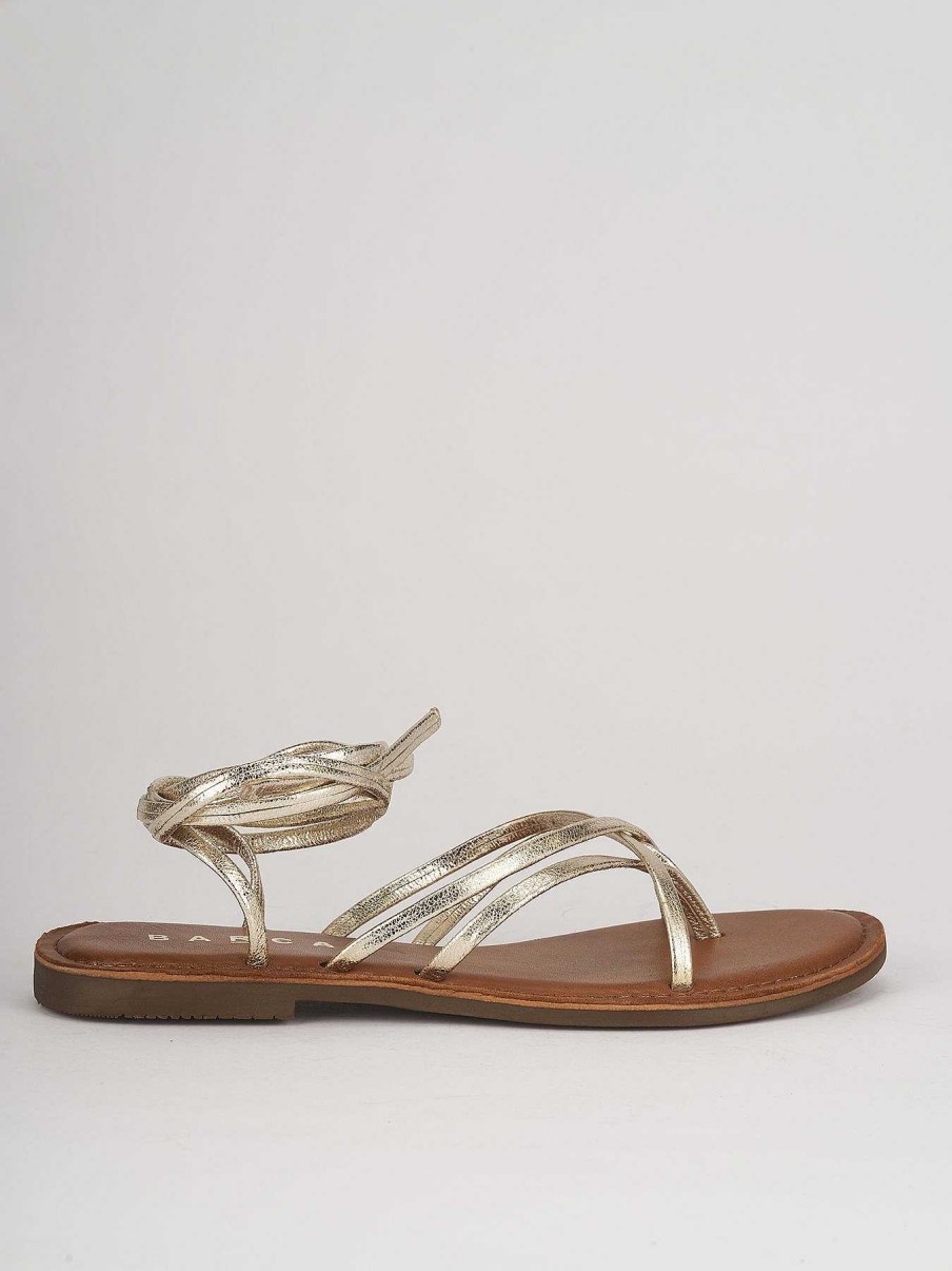 Donna Barca | Sandali Tacco Basso Tacco 1 Cm In Pelle Oro